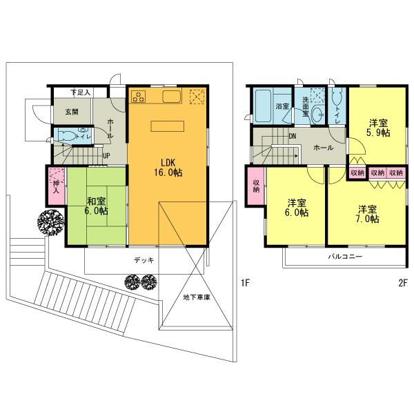 Floor plan. 39,800,000 yen, 4LDK, Land area 125.07 sq m , Building area 117.75 sq m 4LDK, TOTO Island counter kitchen to living room