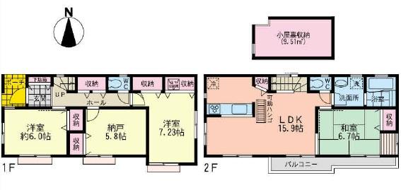 Floor plan. (3 Building), Price 38,800,000 yen, 4LDK, Land area 115.82 sq m , Building area 97.69 sq m