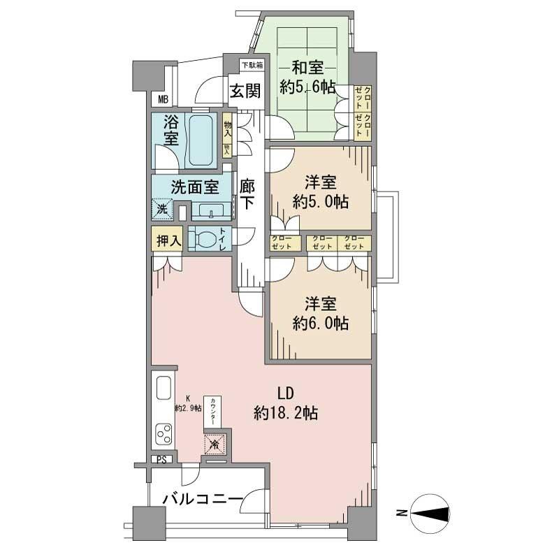 Floor plan. 3LDK, Price 33,800,000 yen, Occupied area 82.23 sq m , Balcony area 6.12 sq m