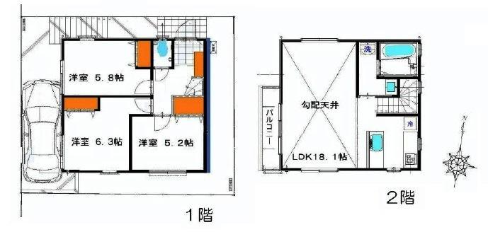 Floor plan. 34,800,000 yen, 3LDK, Land area 77.67 sq m , Building area 76.9 sq m