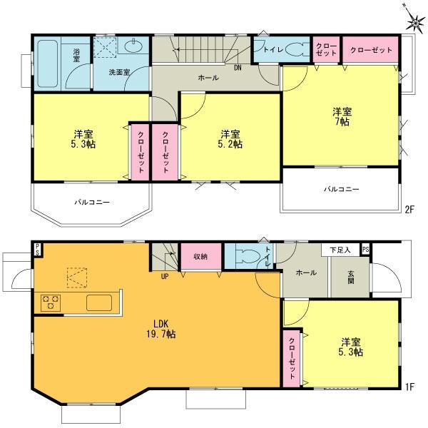 Floor plan. (4 Building), Price 46,800,000 yen, 4LDK, Land area 123.68 sq m , Building area 101.44 sq m