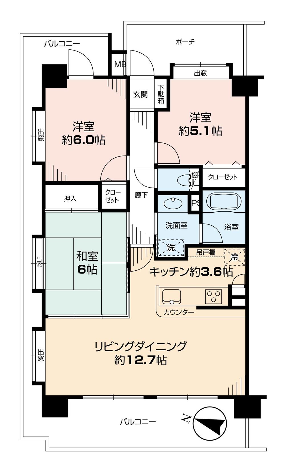 Floor plan. 3LDK, Price 21.9 million yen, Footprint 70.2 sq m , Balcony area 25.59 sq m