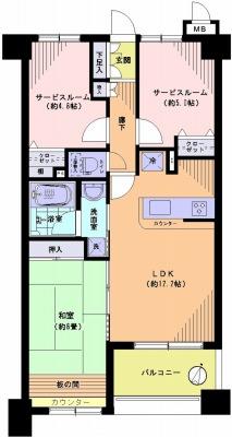 Floor plan. 1LDK + 2S (storeroom), Price 22,800,000 yen, Footprint 61.7 sq m , Balcony area 7 sq m