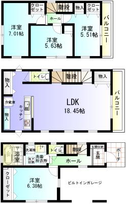 Floor plan. (2-chome Kaizuka), Price 53,800,000 yen, 4LDK, Land area 70.02 sq m , Building area 114.21 sq m