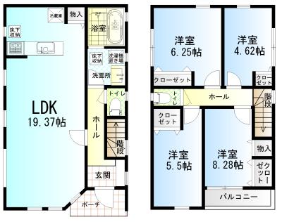 Floor plan. Price 57,800,000 yen, 4LDK, Land area 108.3 sq m , Building area 94.39 sq m