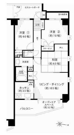 Floor plan. 3LDK, Price 24,990,000 yen, Footprint 72.1 sq m , Balcony area 10.75 sq m