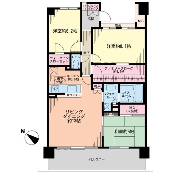 Floor plan. 3LDK, Price 42,900,000 yen, Occupied area 86.64 sq m , Balcony area 15.4 sq m