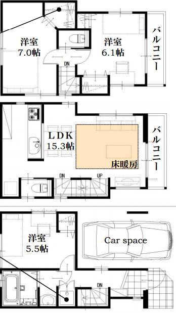 Floor plan. (A Building), Price 33,800,000 yen, 3LDK, Land area 49.36 sq m , Building area 78.96 sq m