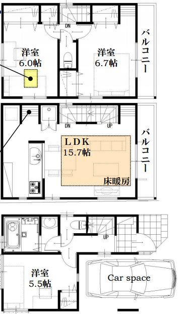 Floor plan. (B Building), Price 33,800,000 yen, 3LDK, Land area 49.81 sq m , Building area 79.37 sq m