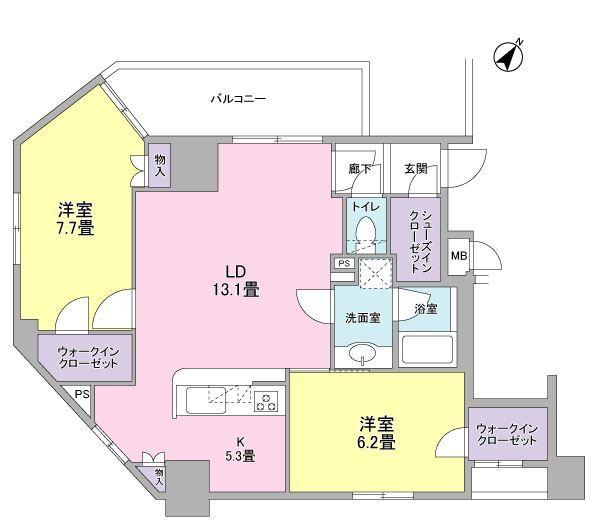 Floor plan. 2LDK, Price 31,800,000 yen, Occupied area 71.95 sq m , Balcony area 8.95 sq m