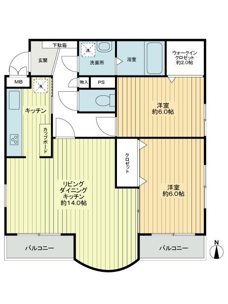 Floor plan. 2LDK, Price 18,800,000 yen, Occupied area 58.15 sq m , Balcony area 5 sq m
