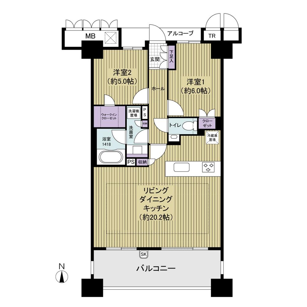 Floor plan. 2LDK, Price 33 million yen, Occupied area 68.59 sq m , Balcony area 12.93 sq m