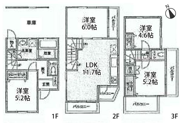 Floor plan. (Building 2), Price 33,300,000 yen, 4LDK, Land area 53.22 sq m , Building area 91.66 sq m