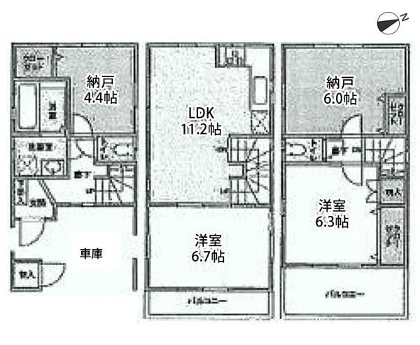 Floor plan. (3 Building), Price 31,300,000 yen, 2LDK+2S, Land area 53.67 sq m , Building area 95.16 sq m