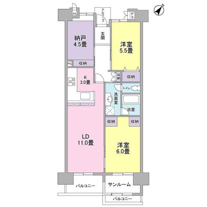 Floor plan. 2LD ・ K + S (closet) is the type of floor plan type