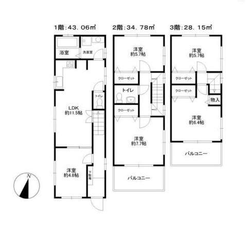 Floor plan. 34,900,000 yen, 5LDK, Land area 86.66 sq m , Building area 105.99 sq m