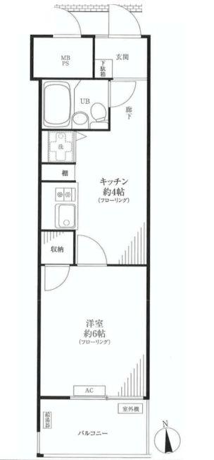 Floor plan. 1K, Price 9.8 million yen, Footprint 26.4 sq m , Balcony area 26.4 sq m
