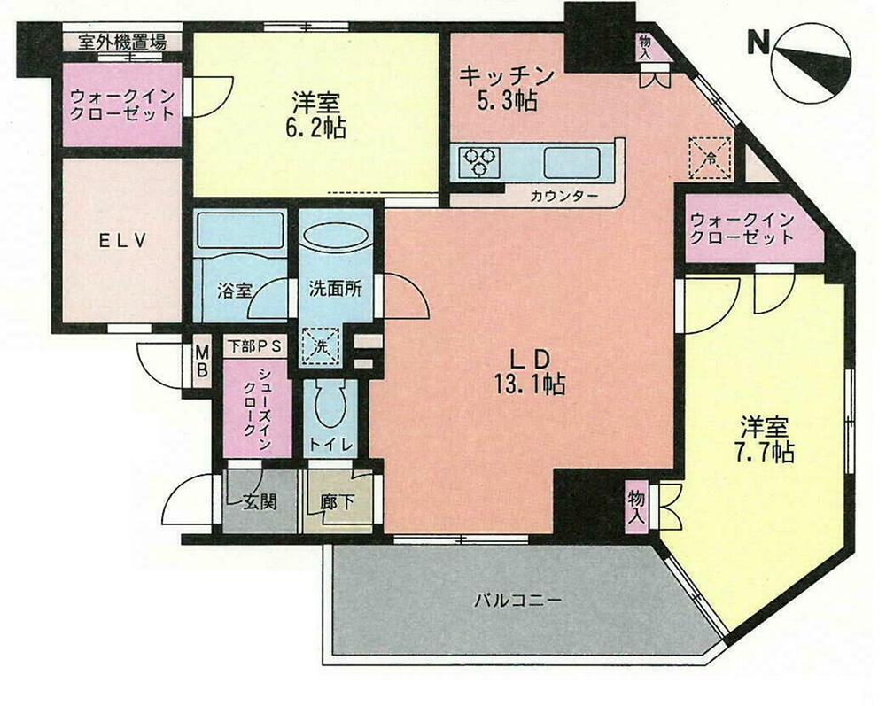 Floor plan. 2LDK, Price 31,800,000 yen, Occupied area 71.95 sq m , Balcony area 8.95 sq m