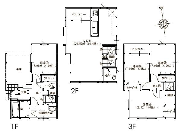 Floor plan. 37,800,000 yen, 4LDK, Land area 55.16 sq m , Building area 97.86 sq m floor plan