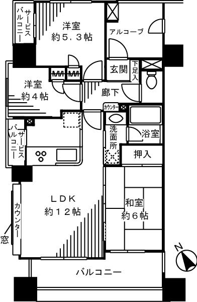 Floor plan. 3LDK, Price 34,800,000 yen, Occupied area 58.73 sq m , Balcony area 8.04 sq m LDK About 12 Pledge