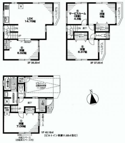 Floor plan. 37,300,000 yen, 4LDK+S, Land area 56.7 sq m , Building area 115.41 sq m