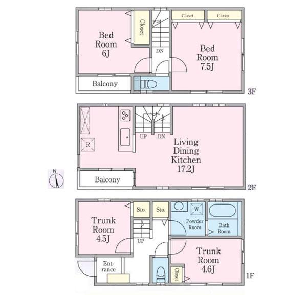 Floor plan. (9 Building), Price 33,800,000 yen, 2LDK+2S, Land area 60.02 sq m , Building area 96.62 sq m