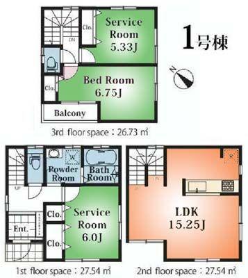 Floor plan. 29,800,000 yen, 3LDK, Land area 64.52 sq m , Building area 81.81 sq m