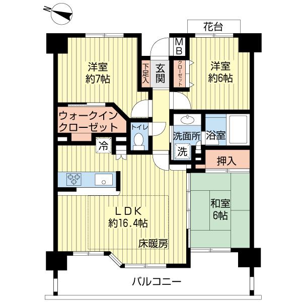 Floor plan. 3LDK, Price 35,800,000 yen, Occupied area 77.52 sq m , Balcony area 14.82 sq m