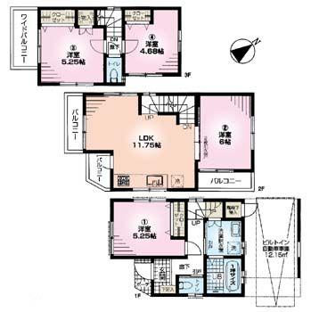 Floor plan. 34,800,000 yen, 4LDK, Land area 53.22 sq m , Building area 92.33 sq m