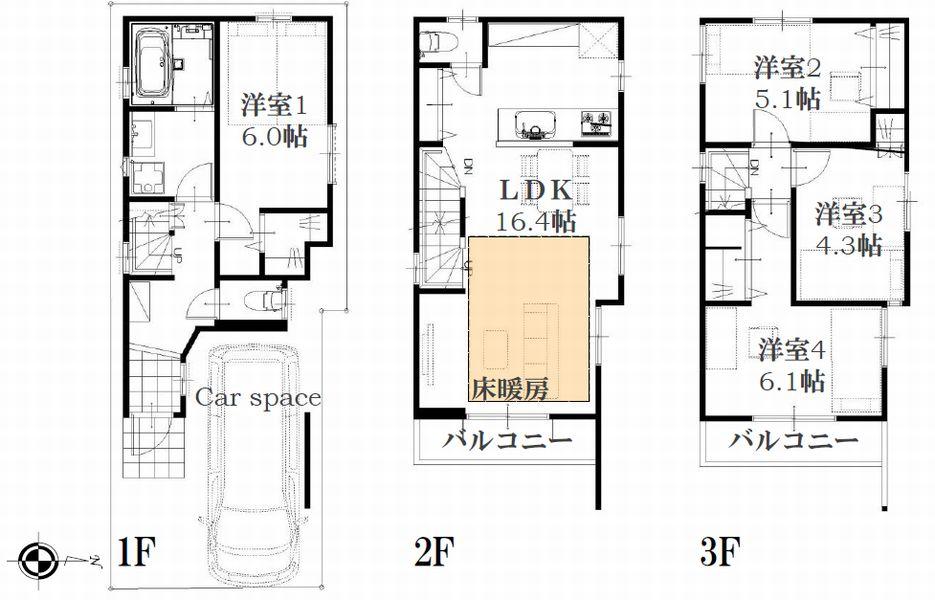 Floor plan. (F Building), Price 30,800,000 yen, 4LDK, Land area 51.75 sq m , Building area 87.8 sq m