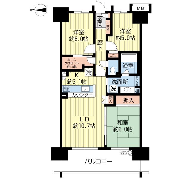 Floor plan. 3LDK, Price 30,980,000 yen, Occupied area 70.68 sq m , Balcony area 12.4 sq m