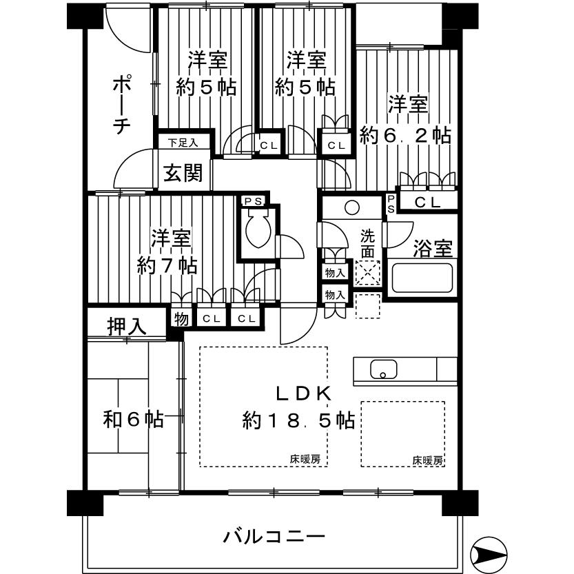 Floor plan. 5LDK, Price 39,800,000 yen, Footprint 100.39 sq m , Balcony area 18.6 sq m 100 square meters more than 5LDK plan