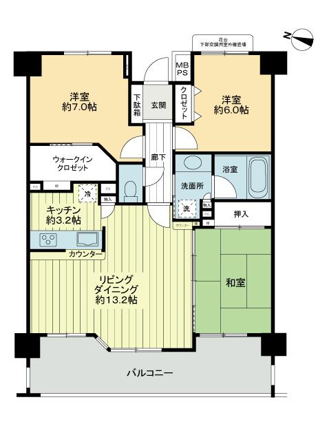 Floor plan. 3LDK, Price 35,800,000 yen, Occupied area 77.52 sq m , Balcony area 14.82 sq m
