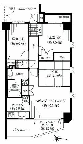 Floor plan. 3LDK, Price 24,990,000 yen, Footprint 72.1 sq m , Balcony area 10.75 sq m square room! Per yang  ・  Ventilation is good.