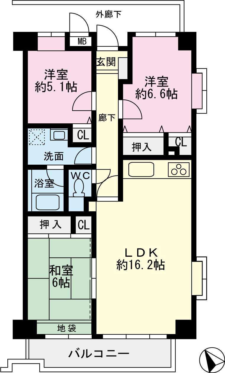 Floor plan. 3LDK, Price 21,800,000 yen, Occupied area 79.71 sq m , Balcony area 8.7 sq m 79.71 sq m  3LDK of room