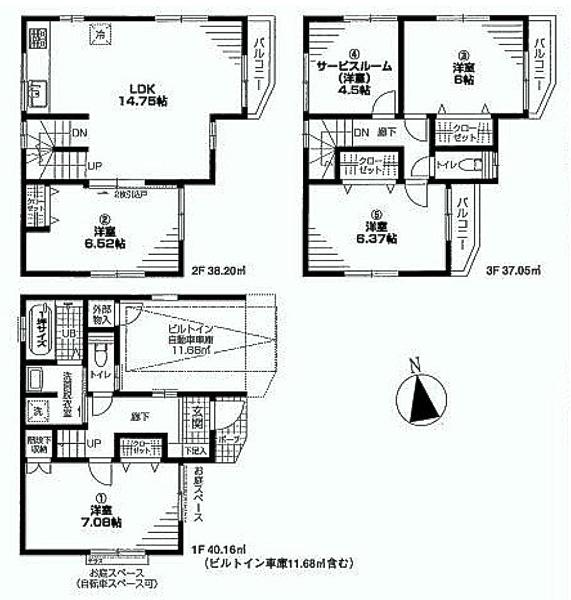 Floor plan. (Building 2), Price 37,300,000 yen, 4LDK+S, Land area 56.7 sq m , Building area 115.41 sq m