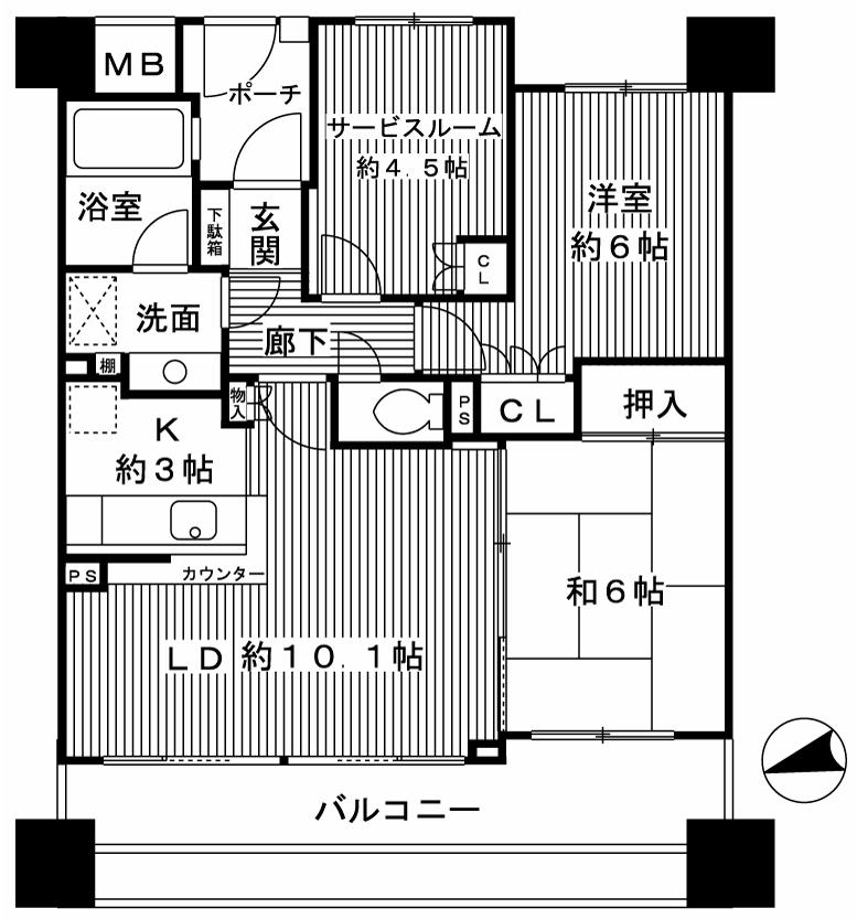 Floor plan. 2LDK + S (storeroom), Price 32 million yen, Occupied area 62.64 sq m , Wide span of the balcony area 14.93 sq m about 8m