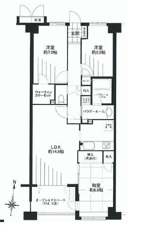 Floor plan. 3LDK, Price 24,990,000 yen, Occupied area 77.27 sq m , Balcony area 6.58 sq m