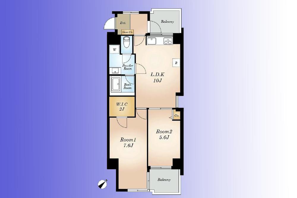 Floor plan. 2LDK, Price 23,980,000 yen, Occupied area 52.91 sq m , Established a new walk-in closet in the balcony area 6.68 sq m about 2.0 Pledge.