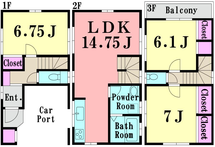 Floor plan. 37,800,000 yen, 3LDK, Land area 55.78 sq m , Building area 96.58 sq m