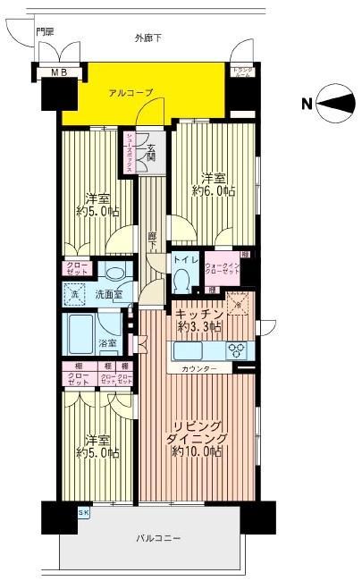 Floor plan. 3LDK, Price 32,600,000 yen, Occupied area 66.24 sq m , Balcony area 10.85 sq m