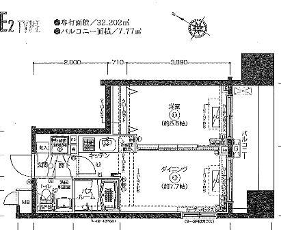 Floor plan. 1DK, Price 22,800,000 yen, Footprint 32.2 sq m , Balcony area 7.77 sq m