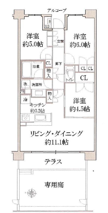 Floor plan. 3LDK, Price 29,800,000 yen, Terrace garden of living space and a 38.14 sq m of occupied area 65.73 sq m 65.73 sq m
