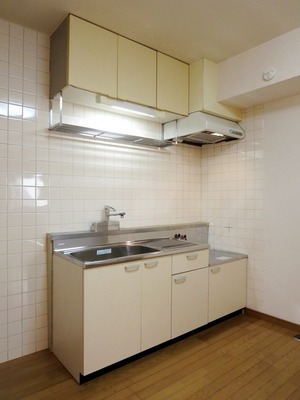 Kitchen. Stove is installed type of kitchen for city gas. 