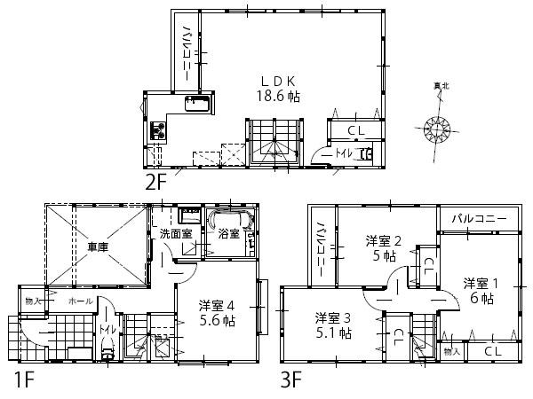 Floor plan. (A Building), Price 35,800,000 yen, 4LDK, Land area 60.97 sq m , Building area 106.25 sq m
