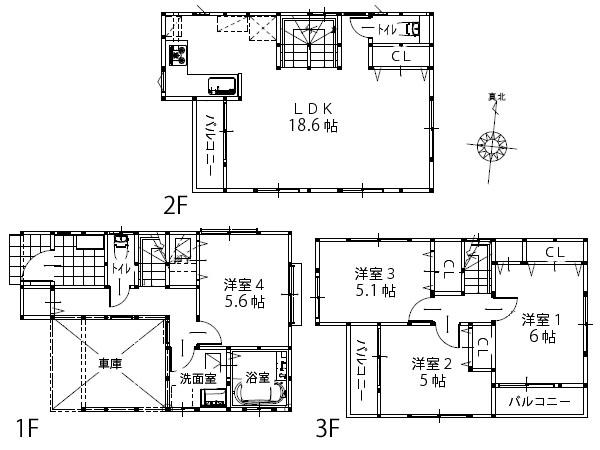 Floor plan. (B Building), Price 35,800,000 yen, 4LDK, Land area 60.97 sq m , Building area 106.25 sq m
