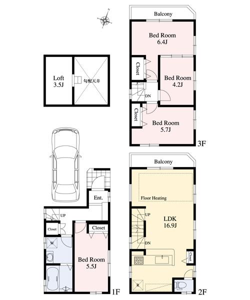 Floor plan. (A section), Price 34,800,000 yen, 4LDK, Land area 53.25 sq m , Building area 86.11 sq m
