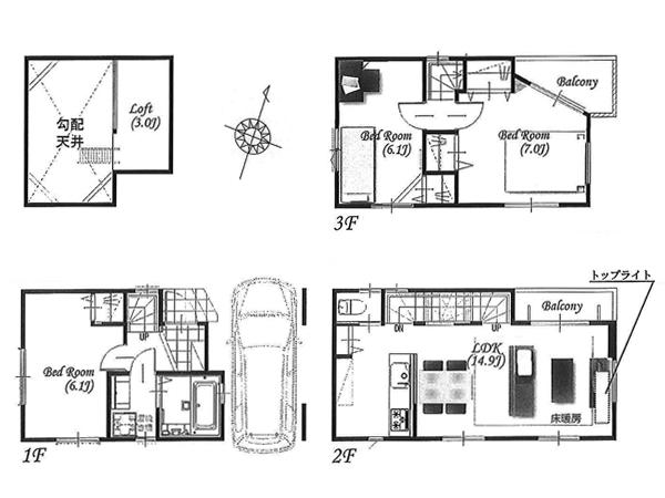 Floor plan. (C Building), Price 29,800,000 yen, 3LDK, Land area 73.17 sq m , Building area 75.84 sq m