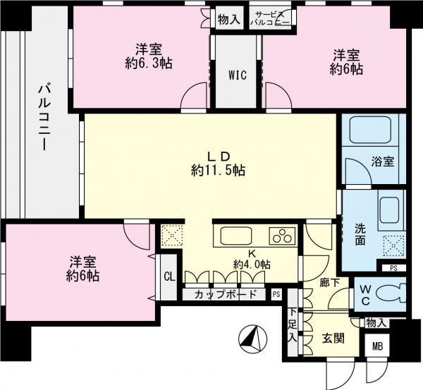 Floor plan. 3LDK, Price 32,800,000 yen, Occupied area 73.42 sq m , Balcony area 11.52 sq m