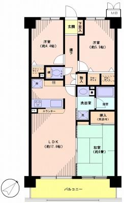 Floor plan. 3LDK, Price 21,400,000 yen, Occupied area 63.46 sq m , Balcony area 8.85 sq m